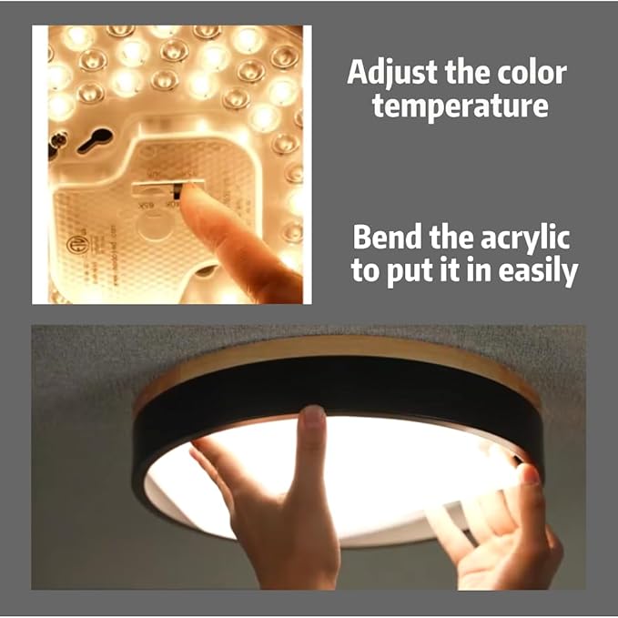Ken & Ricky Flush Mount Ceiling Light, Dimmable Led Close to Ceiling Light Fixtures for Kitchen Bathroom Bedroom Hallway 5cct (Light Wood, 16 Inch)