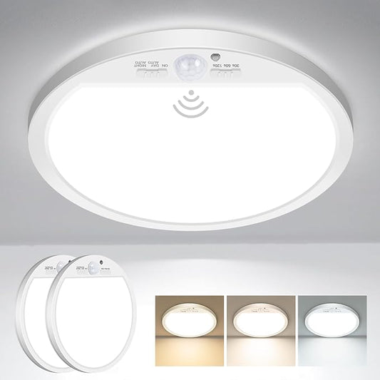slochi 2Pack Motion Sensor Light Indoor Wired, 12 Inch 3000K/4000K/6500K Closet Lights Motion Sensored, 24W 2400LM Flush Mount Ceiling Light for Hallway Pantry Stairwell Porch, White