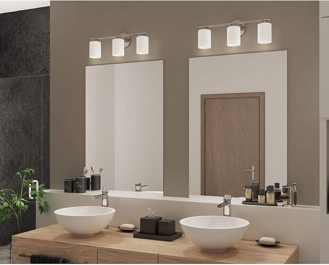 Progress Lighting 3-Light Etched Glass Modern Bath Vanity Light, Replay Collection , Indoor, P2159-104, Polished Nickel