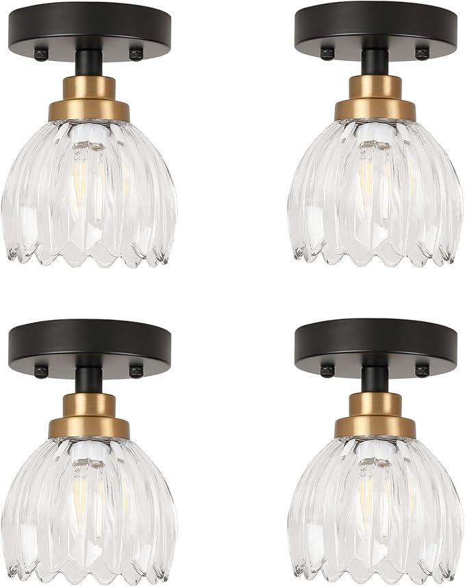 TALOYA Semi Flush Mount Ceiling Light,4 Pack Close to Ceiling Light Fixtures with Clear Tulip Glass Shades Modern Farmhouse Lighting Fixtures for Hallway Corridor Kitchen Bathroom Bedroom Passway