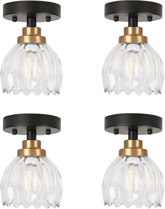 TALOYA Semi Flush Mount Ceiling Light,4 Pack Close to Ceiling Light Fixtures with Clear Tulip Glass Shades Modern Farmhouse Lighting Fixtures for Hallway Corridor Kitchen Bathroom Bedroom Passway