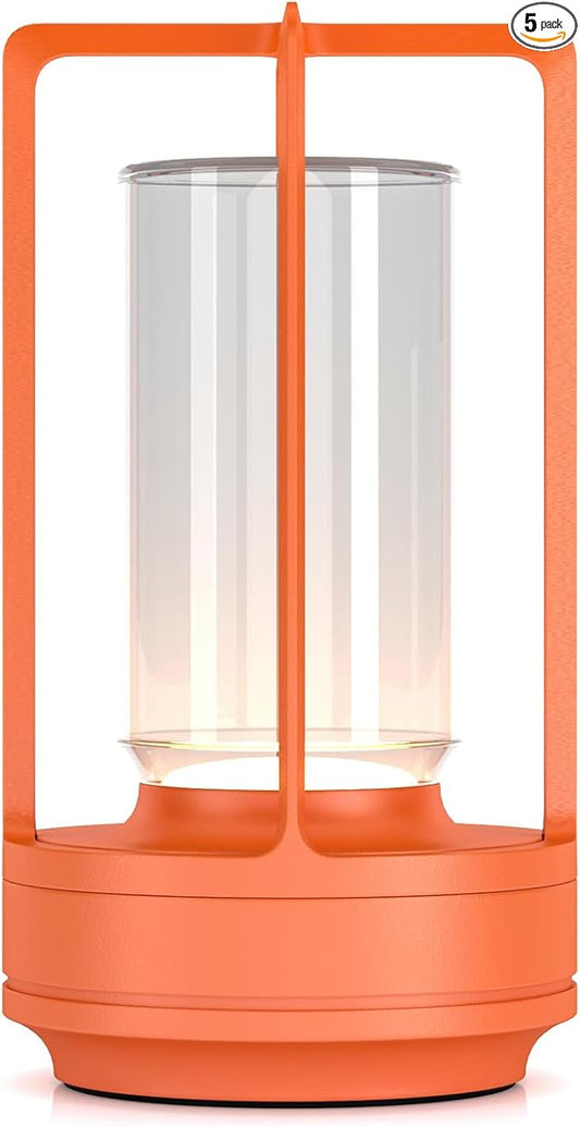 Portable Table Lamp for Indoor/Outdoor, Rechargeable Cordless Desk Lamp with Touch Sensor, 3 Way Dimmable Suitable for Bars/Cafes/Restaurants/Bedrooms/Camping Sites (Orange-2)