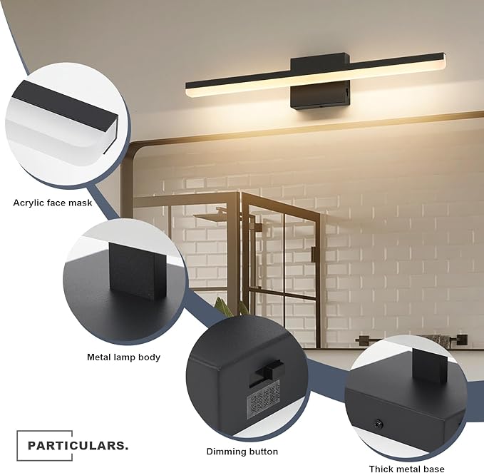 LED Modern Bathroom Vanity Light Fixtures 24 inch Dimmable 5CCT 18W Bathroom Light Over Mirror Black Wall Lighting Fixtures for Mirror 110V AC ETL Certificated
