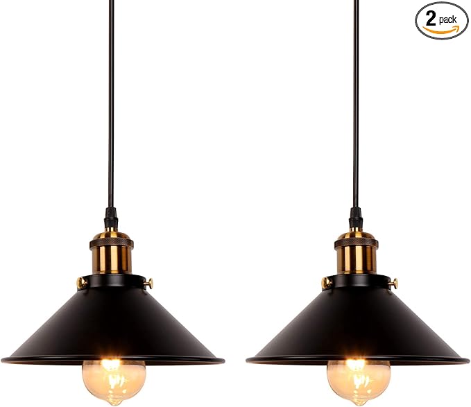 Newrays Industrial Retro Black Iron Kitchen Restaurant Bar Balcony Hanging Pendant Light (2 Pack)