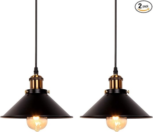 Newrays Industrial Retro Black Iron Kitchen Restaurant Bar Balcony Hanging Pendant Light (2 Pack)