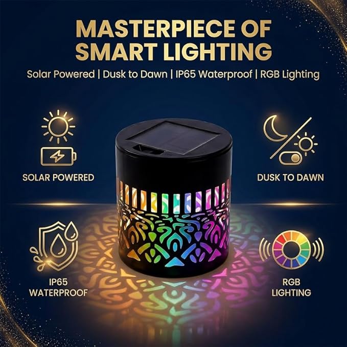 1 Pcs Solar Mandala Lights Outdoor: Metal Waterproof Solar Wall Lights with Decorative Projection Pattern - Solar Garden Lights for Fence Patio Deck Backyard Walkway Yard Decor