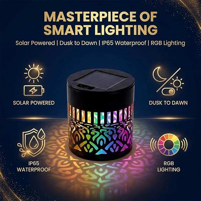 4 Pcs Solar Mandala Lights Outdoor: Metal Waterproof Solar Wall Lights with Decorative Projection Pattern - Solar Garden Lights for Fence Patio Deck Backyard Walkway Yard Decor