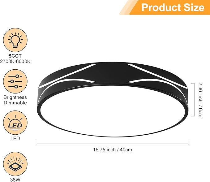 Modern Dimmable LED Flush Mount Ceiling Light, 2700K-6000K Selectable Round Close to Ceiling Lighting Fixtures, Metal Minimalist Black Ceiling Lamp for Bedroom, Kitchen, Hallway, Living Room