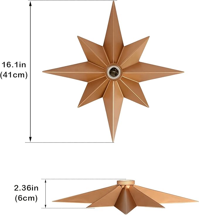 16 inch Flush Mount Ceiling Light, Gold Star Light Fixture, Farmhouse Star Ceiling Light, Vintage Flush Lighting Ceiling for Hallway, Entryway, Study, Bedroom, Stair, Foyer, Kitchen, Bathroom - Metal