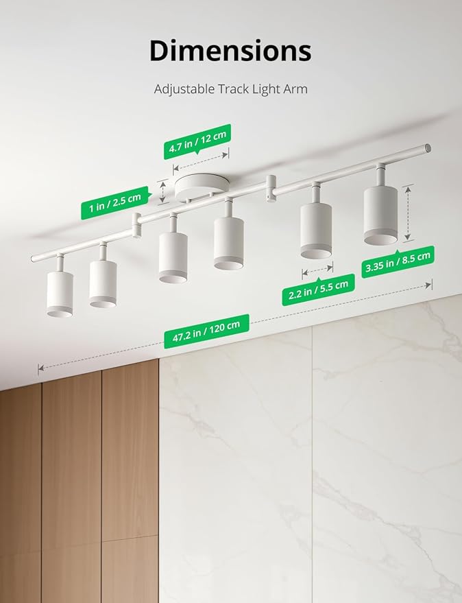 Bojim Track Lighting Fixtures Ceiling Mount for Kitchen, White 6 Way LED Spot Lights Indoor, Flexible Modern Track Light GU10 Socket for Studio, Bulbs Not Included