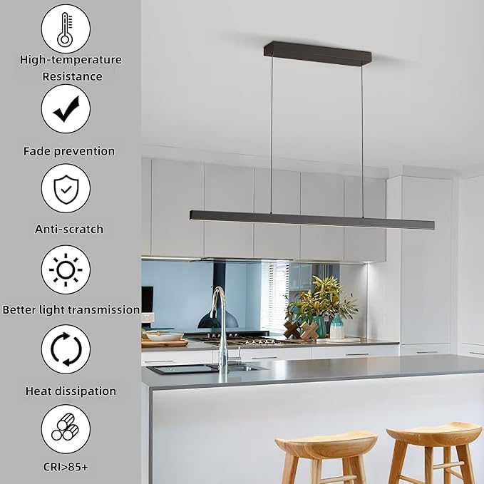 Modern Ceiling Pendant Lights,71in LED Black Linear Chandelier with Remote Control 3000k-6000K Adjustable Color Temperature,Island Lighting Hanging Light for Kitchen,Dining Room,Living Room