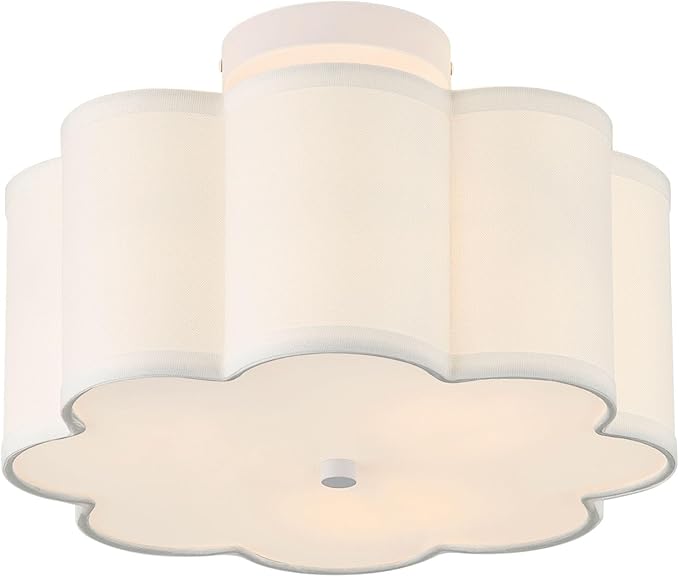 13.3"Semi Flush Mount Ceiling Light Fixture, 3-Light Modern Close to Ceiling Light With Fabric Flower-Shaped Shade, Light Fixtures Ceiling Mount for Bedroom Nursery Kids Room Living Room(White)