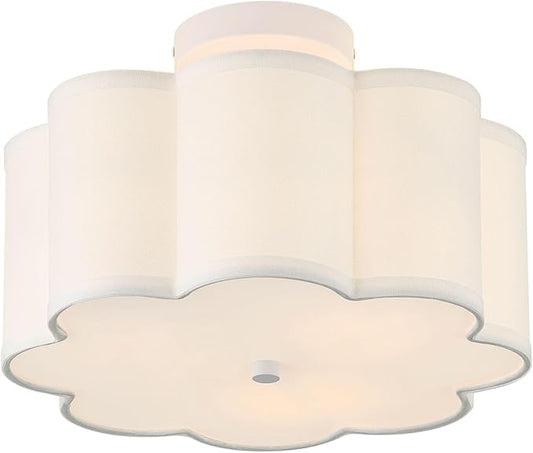 13.3"Semi Flush Mount Ceiling Light Fixture, 3-Light Modern Close to Ceiling Light With Fabric Flower-Shaped Shade, Light Fixtures Ceiling Mount for Bedroom Nursery Kids Room Living Room(White)