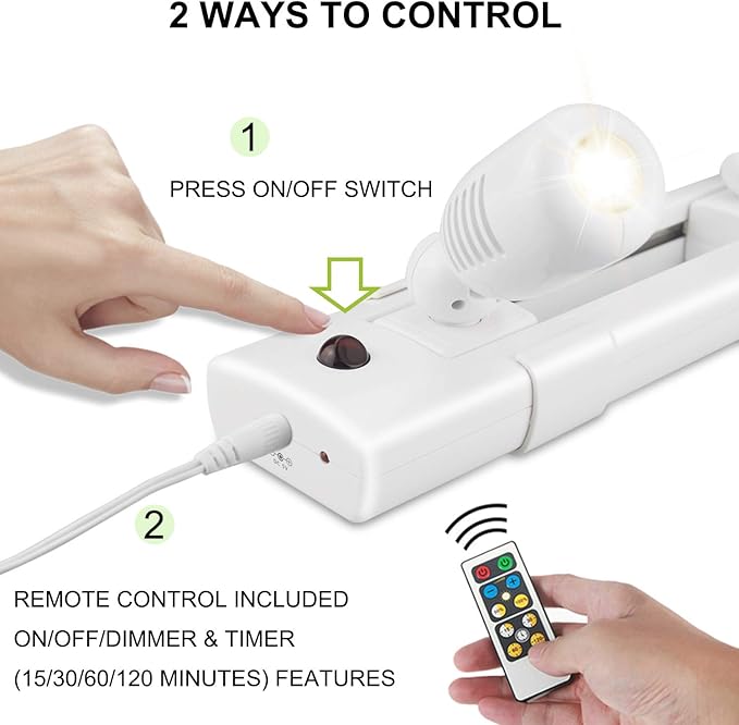 BIGLIGHT LED Track Light, Dimmable Accent Lighting with Rotatable Heads, Plug in Spotlight with Remote for Lighting up Kitchen Sink Cabinet Gallery Picture Bathroom Basement Artwork