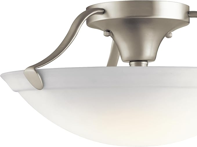 Kichler 3 Light Semi-Flush Mount Light in Brushed Nickel, 15.5" Ceiling Light with White Etched glass, (15.5" W x 7.75" H"), 3627NI