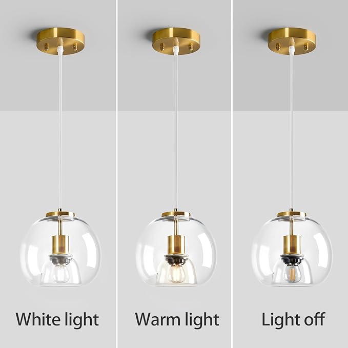 Modern Pendant Lighting Kitchen Island Gold Hanging Light Globe Clear Glass Pendant Light Fixture for Kitchen, Bedroom & Dining Room (7.87", 1 Pack)
