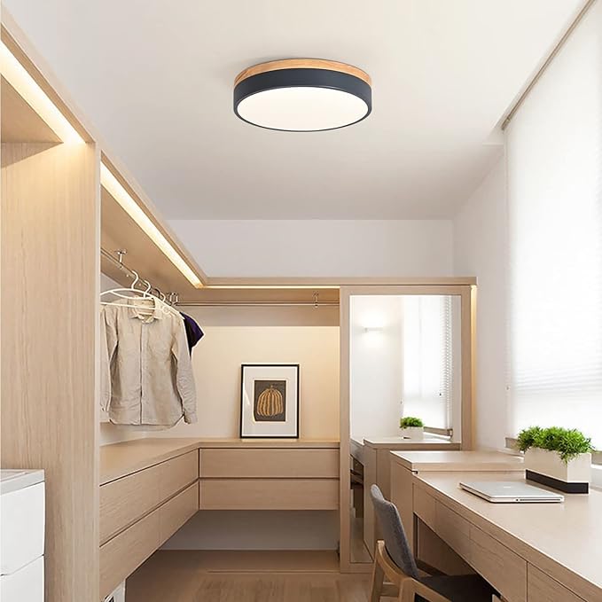Yiisem Dimmable Wood LED Flush Mount Ceiling Light, 5CCT 2700K-6000K Modern Round Close to Ceiling Lighting Fixtures, Minimalist Grey Ceiling Lamp for Bedroom, Kitchen, Laundry Room, Hallway, 11.7 in