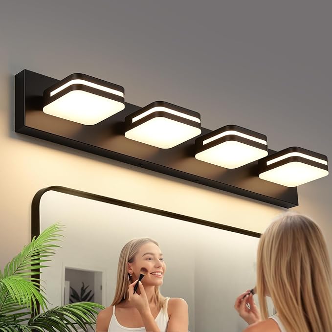 Torondo 360° Rotate LED Bathroom Vanity Light Fixtures, 1600LM Acrylic Matte Black Vanity Lights for Bathroom, Modern Wall Lighting Fixtures Over Mirror Kitchen Living Room Hallway (Warm Light 3000K)