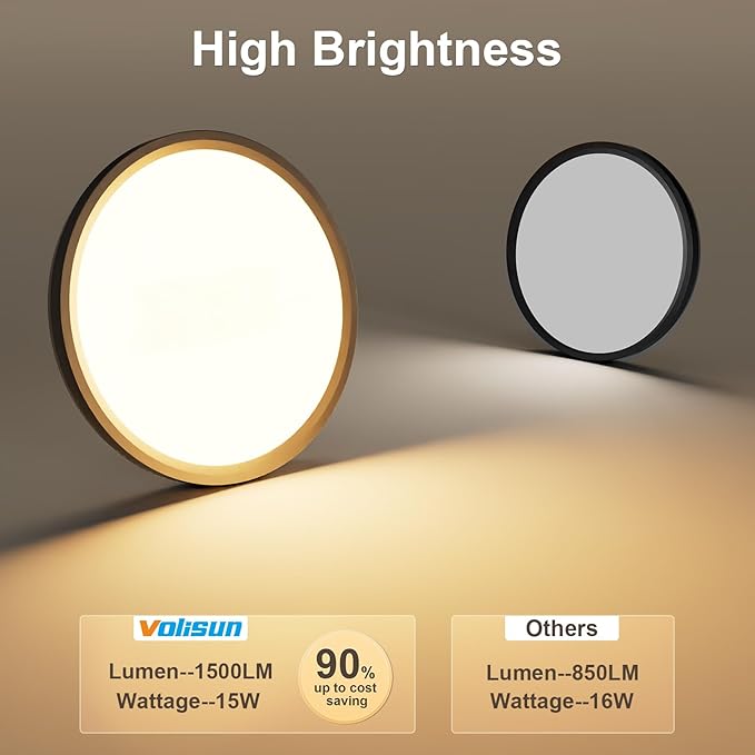 VOLISUN 5CCT LED Flush Mount Ceiling Light, 7 inch Dimmable Ultra-Thin LED Ceiling Light Fixture, 3000K-6500K Selectable, 15W LED Ceiling Lights for Bedroom, Kitchen, Closet and Hallway (1Pack, Black)