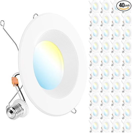 Sunco 40 Pack LED Recessed Lighting 6 Inch, Retrofit Can Lights, 965LM, 13W (100W Equivalent), Selectable CCT 2700K/3000K/3500K/4000K/5000K, Dimmable, Baffle Trim, Damp Rated UL