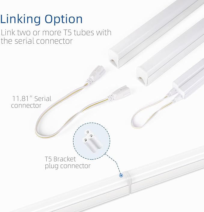 LED Under Cabinet Lighting, 1FT, 5W, 6000K, 500lm, Under Counter Lights for Kitchen, Shop, Corded Electric withON/Off Switch (Pack of 2)