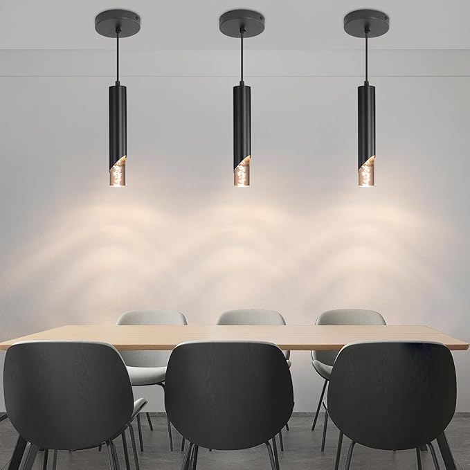 2 Pack Minimalist Kitchen Island Pendant Lights, Black Modern Linear Hanging Light Fixture, Bubble Acrylic, Adjustable 2700K/4500K/6500K, LED Ceiling Lamp for Dining Room, Bedside, Bathroom, Bar