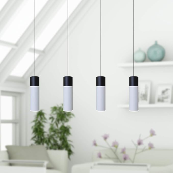 Vela 4 Mini Pendant Lighting Black-White - LED Hanging Light Fixture for Kitchen Island, Bar, Foyer - Cluster Pendants - Dimmable, Adjustable Wire, Lamp Bulb Included