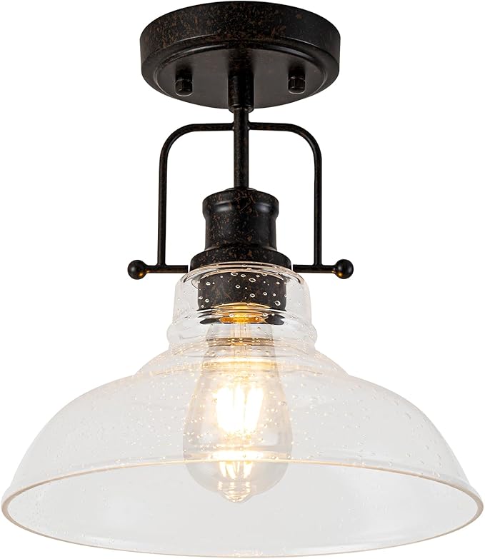 WILON Rustic Farmhouse Ceiling Light, Seeded Glass Ceiling Light, Rust Semi Flush Mount Ceiling Lights, Kitchen Lighting Fixtures Ceiling Lamp for Sink Foyer Entryway Bathroom Laundry Room Hallway