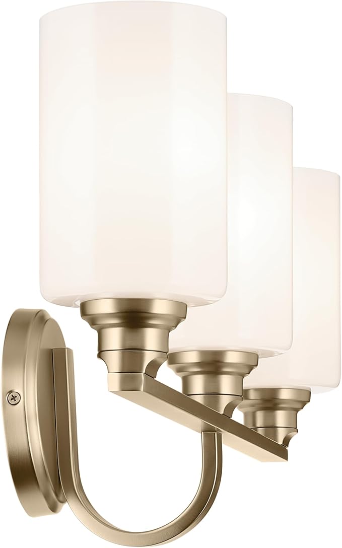 Kichler Gioe 24.25" 3-Light Bathroom Vanity Light Fixture with Opal Glass in Champagne Bronze, Damp Rated for Bathroom, Powder Room, Over Mirror (24.25" W x 10.5" H), 55226CPZ