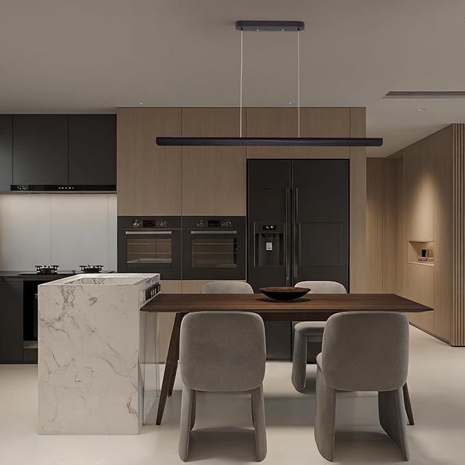 YISDESIGN 39inch Integrated Led Pendant Light,24w Dimmable Wood Linear Pendant Lighting,Led Modern Island Light with Black Finish,for Kitchen Island,Dining Room,Billiard & Pool Lights