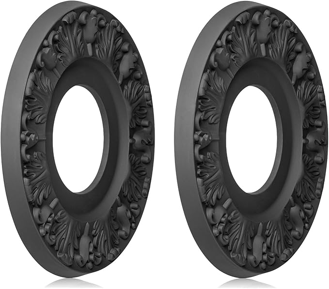 2 PCS Vintage Carved Flower PU Ceiling Medallion for Light Fixtures and Ceiling Fans 10-1/8"OD X 4"ID X 0.8 "P (Black)