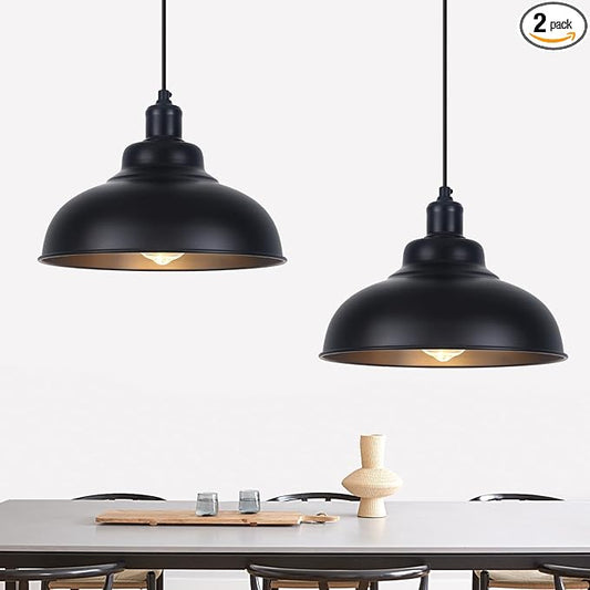 Matte Black Pendant Light, Farmhouse Pendant Lighting, 11.4in Farmhouse Pendant Lights Kitchen Island, Adjustable Height, 2 Light Industrial Pendant Light Fixtures for Dining Room, Sink, Bar