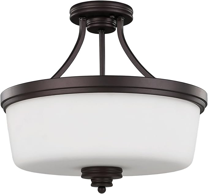 Canarm Jackson 3-Light Semi-Flush Mount, Oil Rubbed Bronze Ceiling Light with Opal Glass Shade, Transitional Lighting for Bedroom or Hallway
