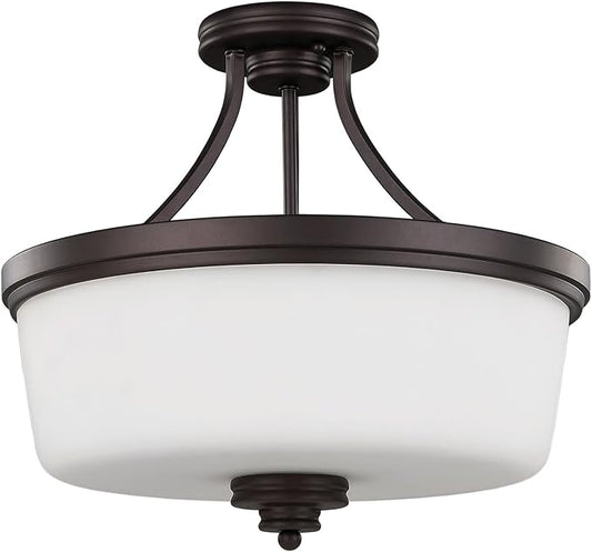 Canarm Jackson 3-Light Semi-Flush Mount, Oil Rubbed Bronze Ceiling Light with Opal Glass Shade, Transitional Lighting for Bedroom or Hallway