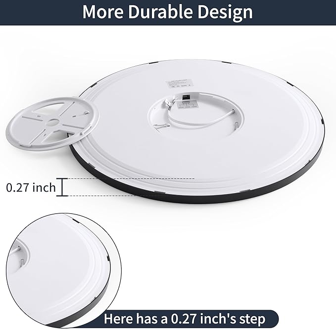 16 Inch Flush Mount Ceiling Light with Remote, 36W Dimmable LED Fixture 3600LM, 3000K-6500K Adjustable, Round Ceiling Lamp for Bedroom, Kitchen, Living Room, Dining Room, Bathroom, Black