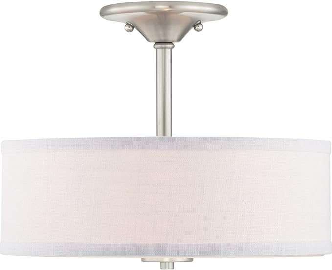 Progress Lighting Inspire Collection 2-Light Ceiling Light, Semi Flush Mount Ceiling Light Fixture with Summer Linen Light Shade for Interior Kitchen Lights, Hallway, 13" by 10-1/8", Brushed Nickel