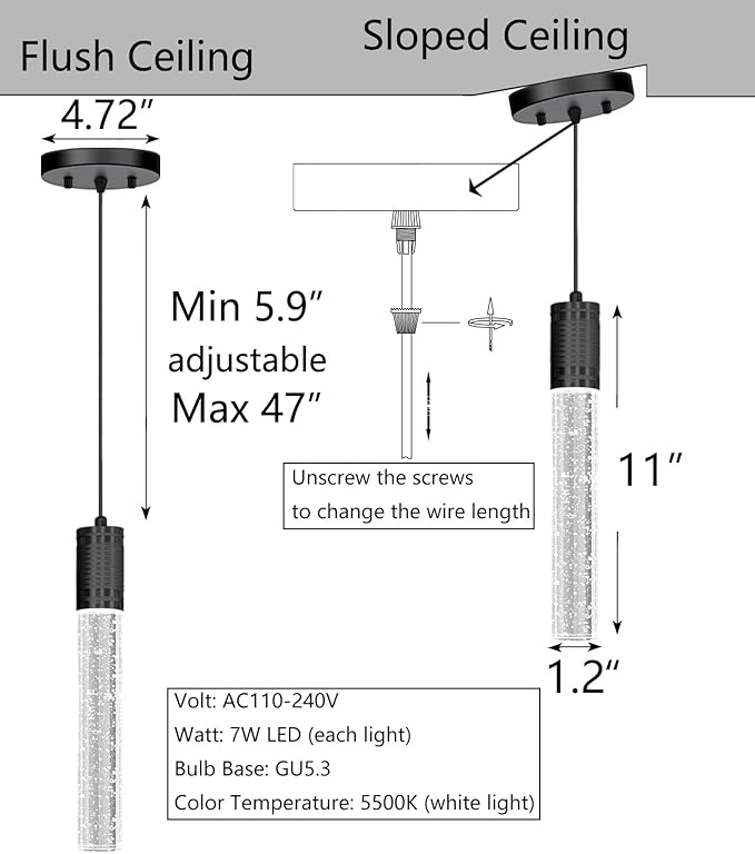 HAIXIANG 4 Pcaks Pendant Lights for Kitchen Island, White Light, Black Crystal Linear Pendant Lighting, Bar Corner LED Light Fixture