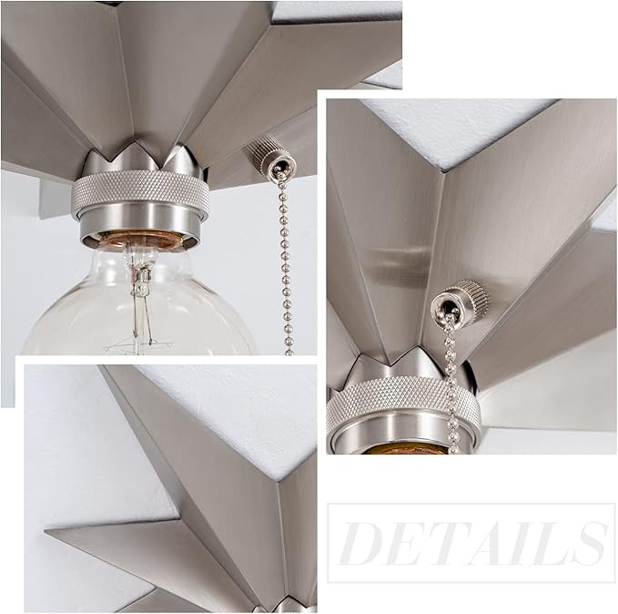VILUXY Flush Mount Ceiling Light, Satin Nickel Star Light Fixtures Ceiling with Pull Chain On/Off Switch for Hallway, Entryway, Study Room, Bedroom