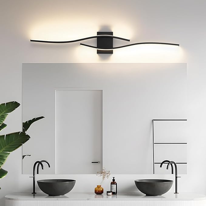 LED Modern Vanity Lights Dimmable Over Mirror 39.4 inches Black Bathroom LED Vanity Light for Bathroom Living Room 3300K Warm Light