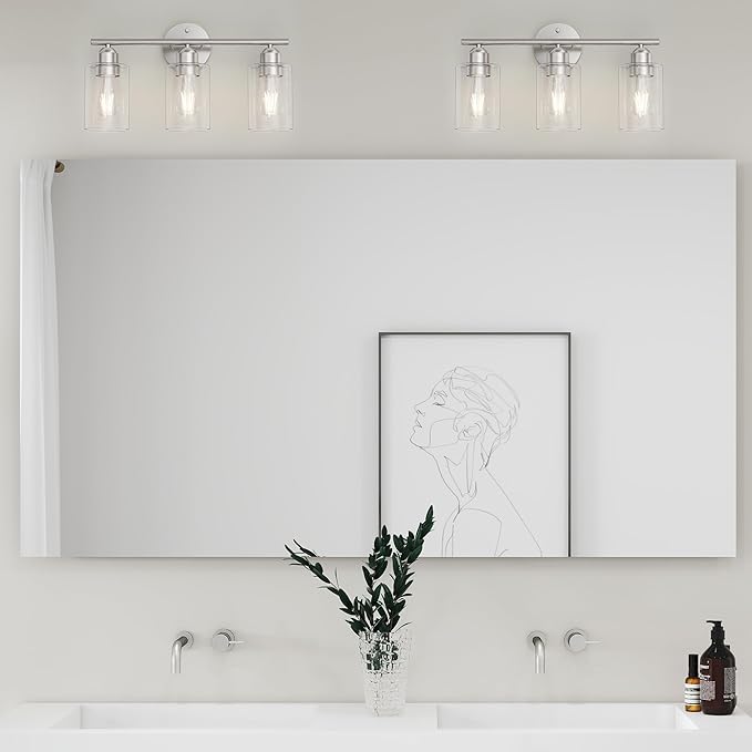 Espird Bathroom Vanity Light Fixtures Brushed Nickel, 3 Lights Bathroom Over Mirror, UL Certified, Modern Wall Lighting Fixtures with Glass Shade, E26 Socket