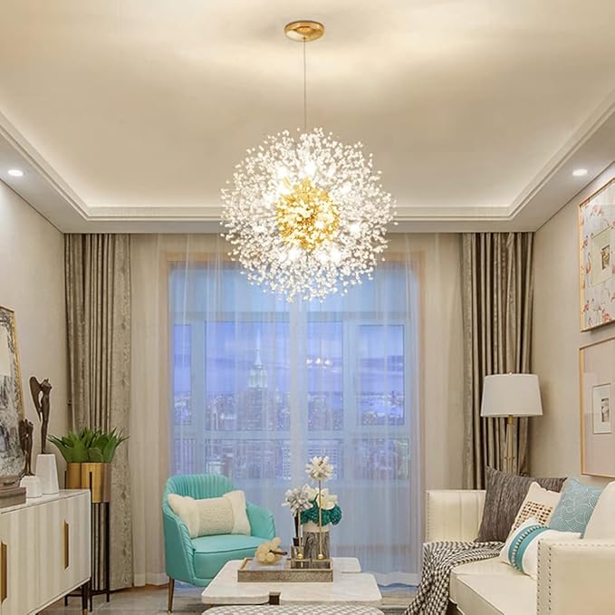 Gold Crystal Chandeliers 16-Light Modern Light Fixture,Firework Chandelier,Personalized Ceiling Hanging Lighting for Living Room,Bedroom,Dining Room,Office Chandelier