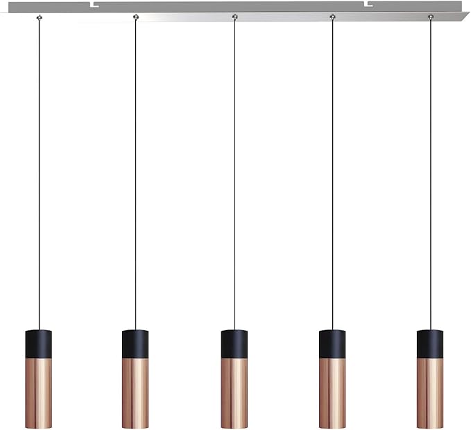 Vela 5 Mini Pendant Lighting Black-Copper - LED Hanging Light Fixture for Kitchen Island, Bar, Foyer - Cluster Pendants - Dimmable, Adjustable Wire, Lamp Bulb Included