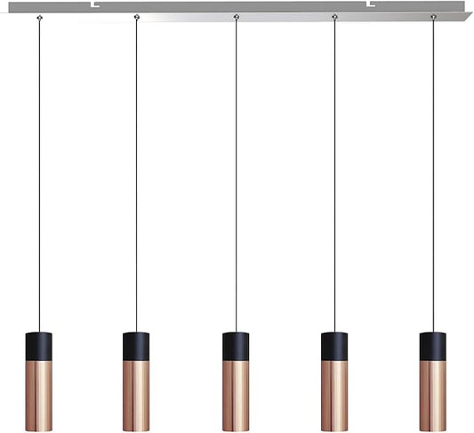 Vela 5 Mini Pendant Lighting Black-Copper - LED Hanging Light Fixture for Kitchen Island, Bar, Foyer - Cluster Pendants - Dimmable, Adjustable Wire, Lamp Bulb Included