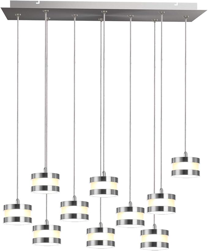 Mercury 10 Mini Pendant Lighting Nickel - LED Hanging Light Fixture for Kitchen Island, Bar, Foyer - Cluster Pendants - Dimmable, Adjustable Wire, Lamp Bulb Included