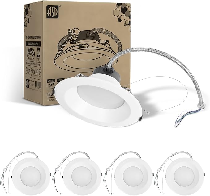 ASD 6 Inch Commercial Canless LED Downlight, Power Adjustable 10/15/22W Lighting, Dimmable Recessed Ceiling Light Fixture, 5 Color Temperatures 2700K-5000K, 120-277V IC Rated UL & Energy Star 4 Pack
