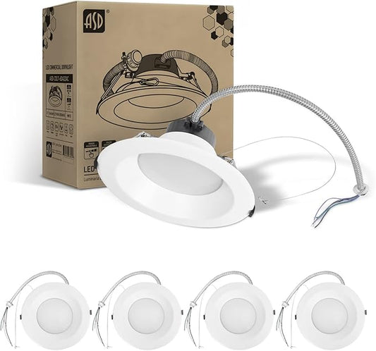 ASD 6 Inch Commercial Canless LED Downlight, Power Adjustable 10/15/22W Lighting, Dimmable Recessed Ceiling Light Fixture, 5 Color Temperatures 2700K-5000K, 120-277V IC Rated UL & Energy Star 4 Pack