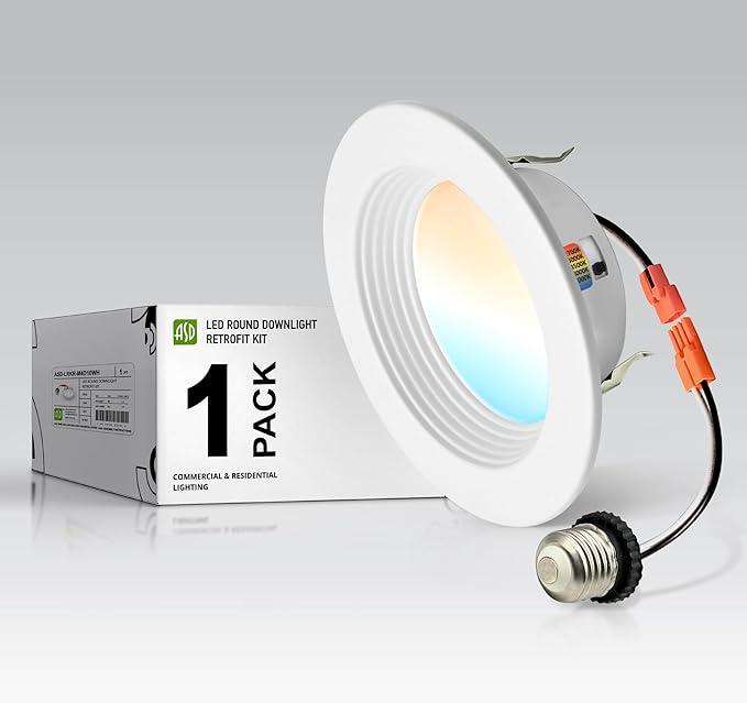 ASD 4 Inch Retrofit LED Recessed Light - 10W 2700K-5000K 849LM Retrofit LED Recessed Lighting 4 Inch, Dimmable Recessed Lights, Wet Rated Baffle Trim Can Lights, ETL, Energy Star