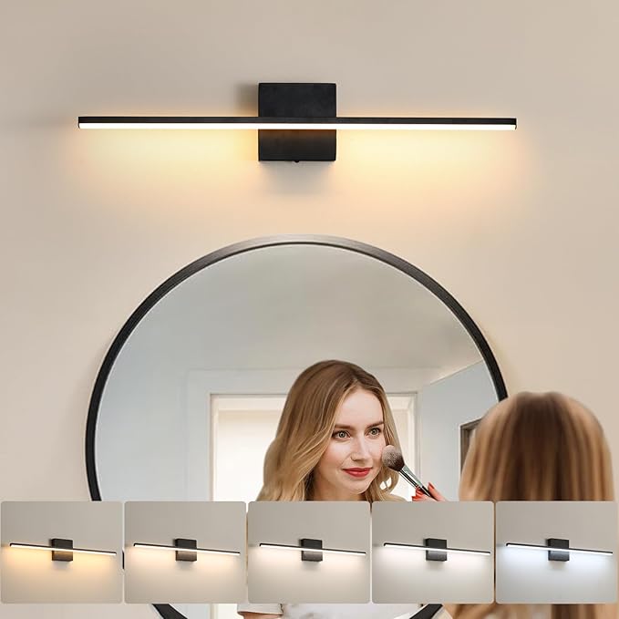 Modern Bathroom Vanity Light 24 Inch, 18W Black Bathroom Light Fixture Over Mirror, Dimmable 5CCT LED Wall Sconce Lighting for Restroom Mirro