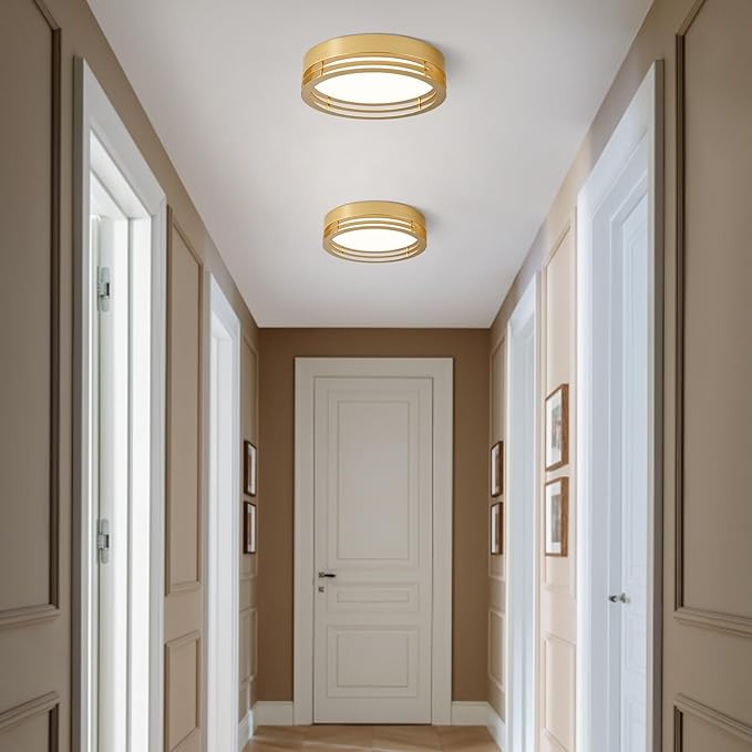 Gold Flush Mount Ceiling Light, Modern Dimmable LED Light Fixture, Minimalist Metal Ceiling Lamp for Bedroom Kitchen Laundry Room Hallway Entry 2700 K - 6000 K 5CCT 11.8 Inch