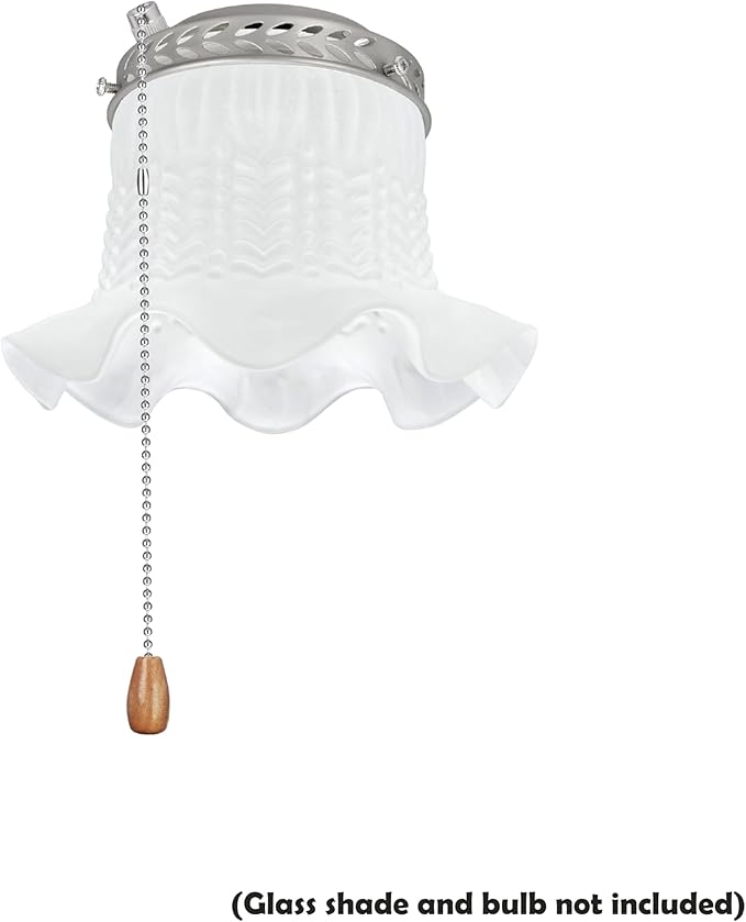 Aspen Creative 22001-11, One-Light Ceiling Fan Fitter Light Kit with Pull Chain, Brushed Nickel